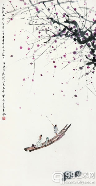 傅抱石  西风吹下红雨来  设色纸本镜心   96×48.2cm    汪庭怀旧藏