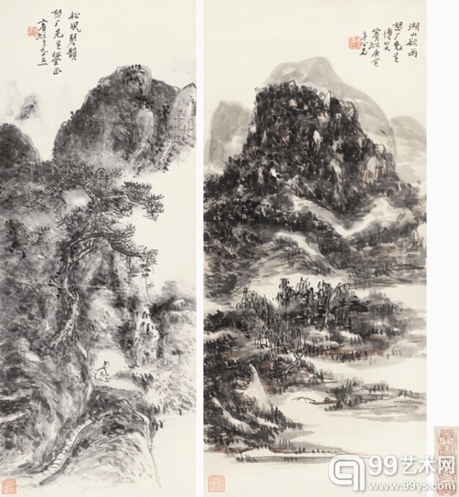 黄宾虹的《湖山欲雨 松风琴韵》成交价：1069.5万元