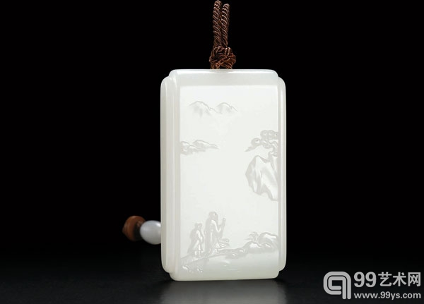 11411 陈冠军 和田玉籽料策杖访松牌5.5×3.2×1.2cm  56.3g