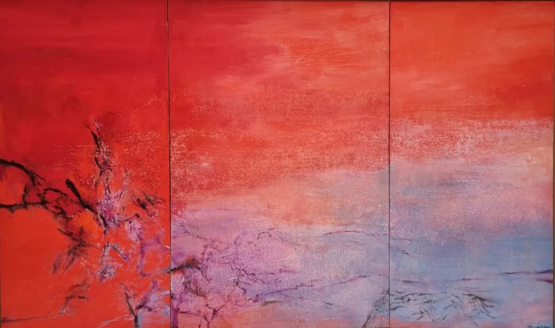 赵无极，《向弗朗索瓦致敬 &ndash; 23.10.2003》，2003年， 油画画布（三联屏），95 x 324 公分。