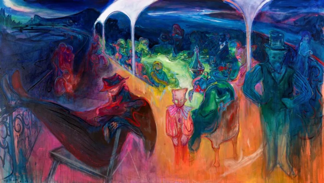 傅饶《造梦人》 布面丙烯,160 × 300 cm,2025-2026