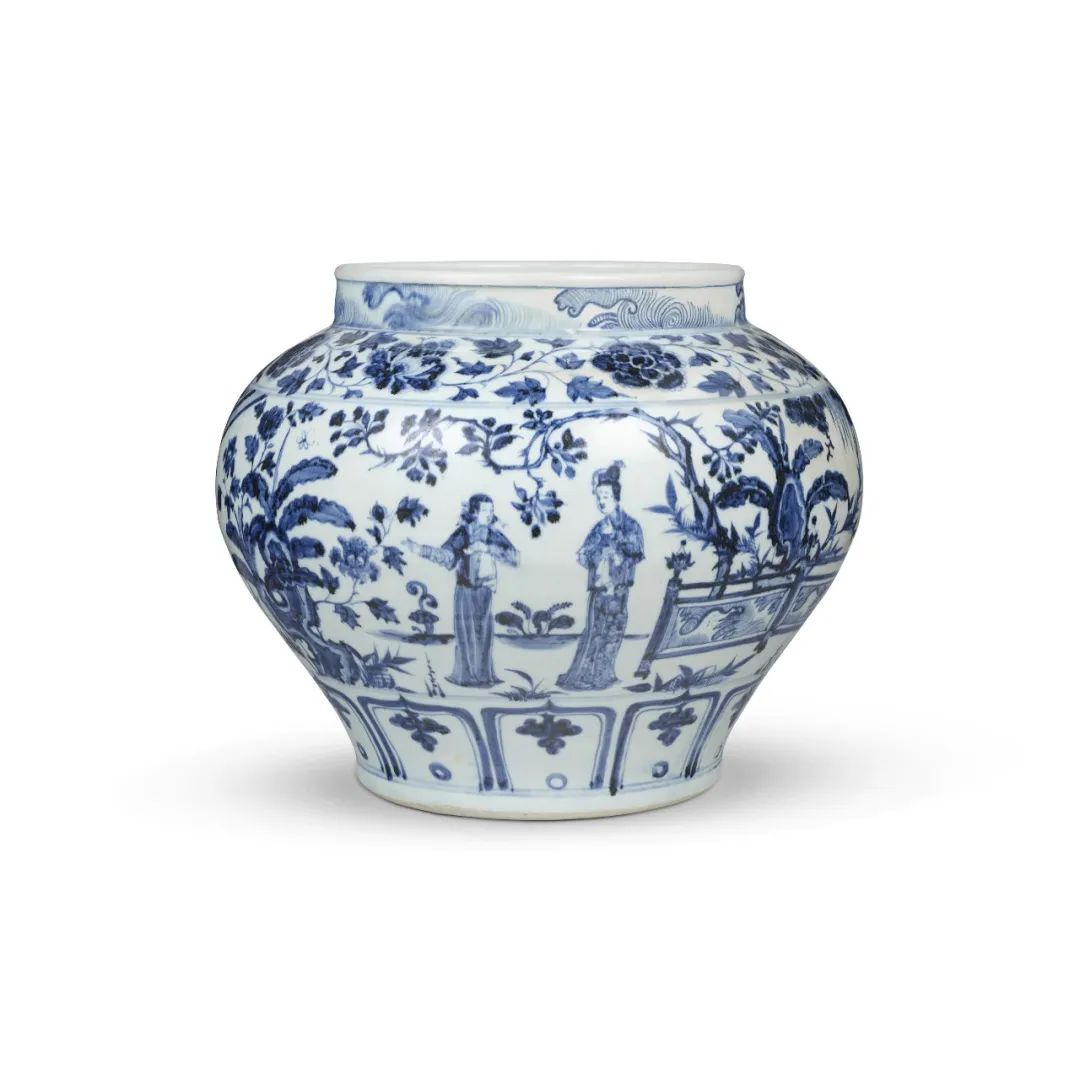 元 青花&ldquo;锦香亭&rdquo;图罐 高 27.4 cm.