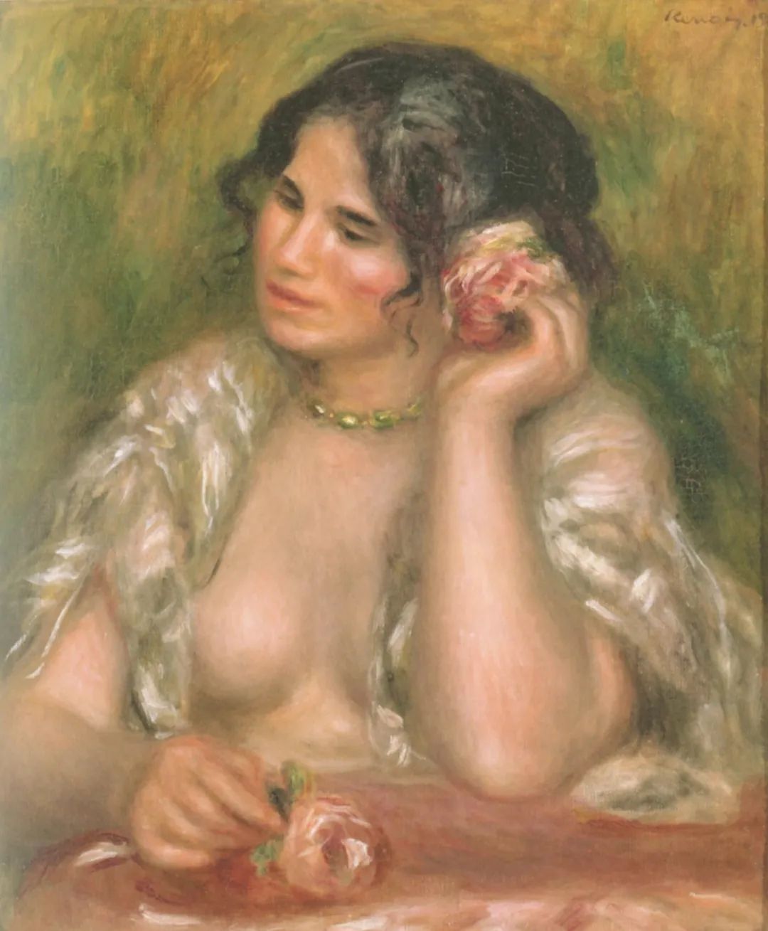 彼埃·奥古斯特·雷诺瓦 《戴玫瑰的嘉柏丽》