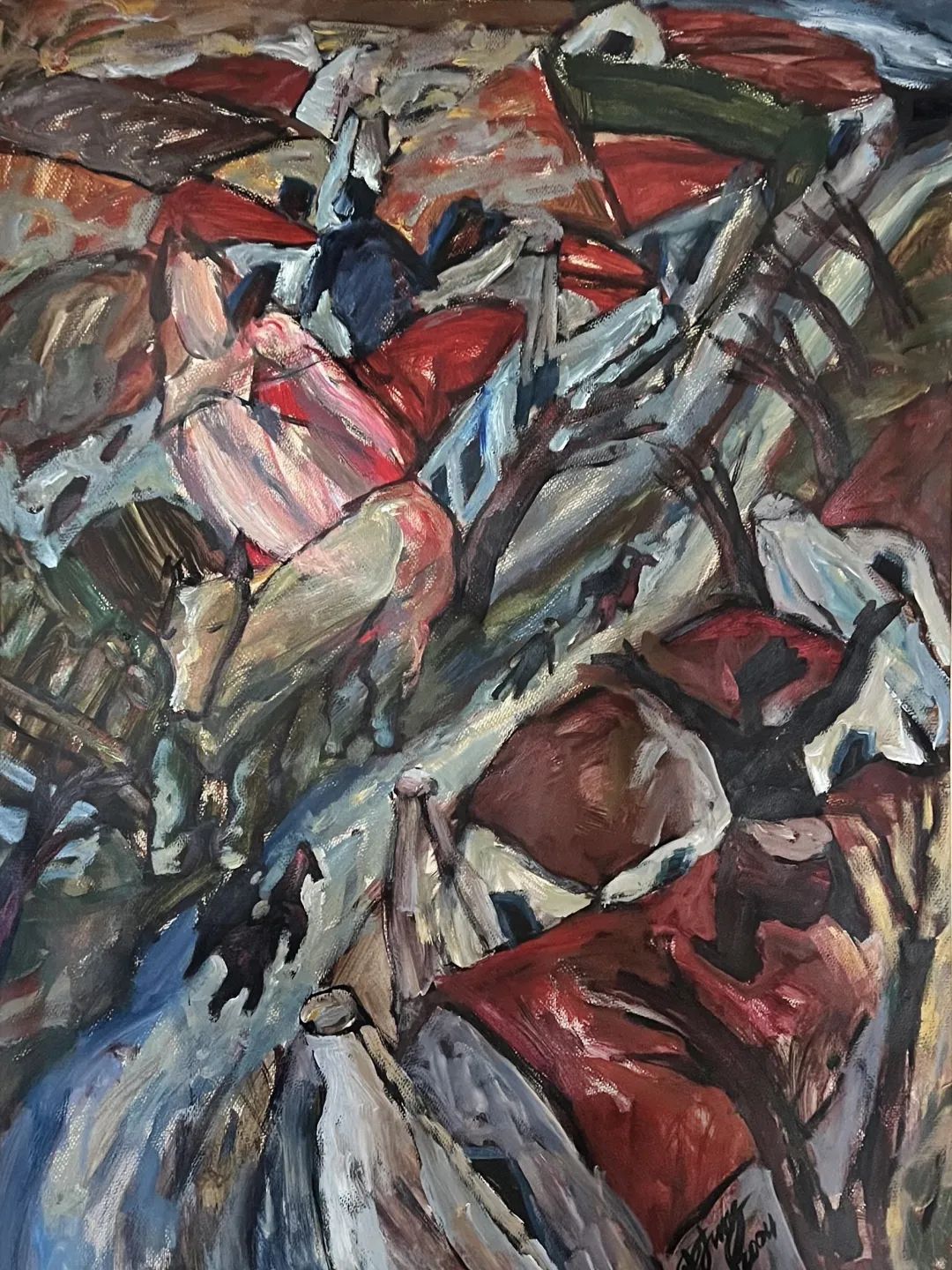 方昉，《荒北碎片一唿悠》，材质：纸本丙稀，108x78cm，2004