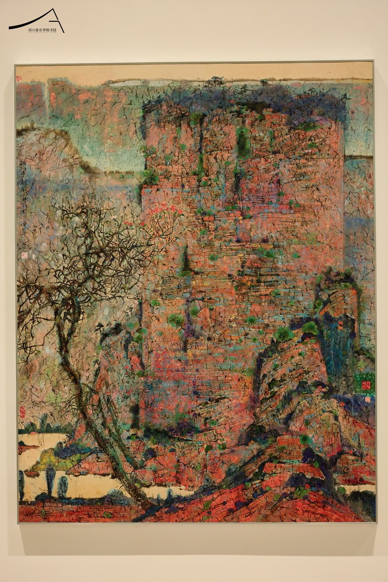 参展艺术家胡宁彩墨作品于展览现场