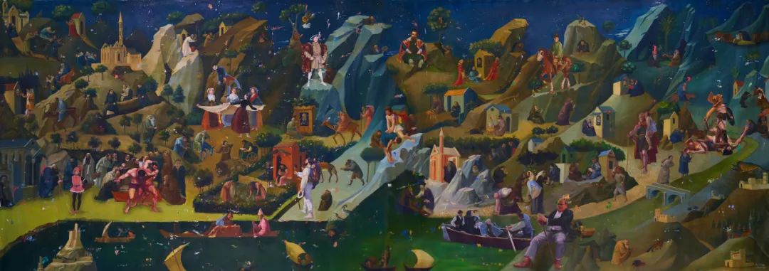 《东方故事 — 艺术岛》 布面油画,140 × 400 cm,2024-2025