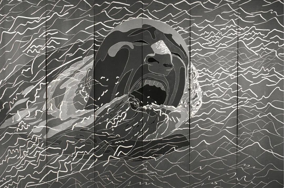 方力钧，《141，1999.2.1》488 &times; 732 cm，木刻版画，1999年