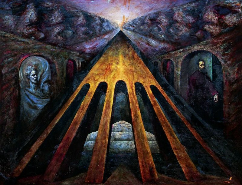 丁方《悲剧的力量之三》布面油画 _ 137cm&times;175cm _ 1987 年