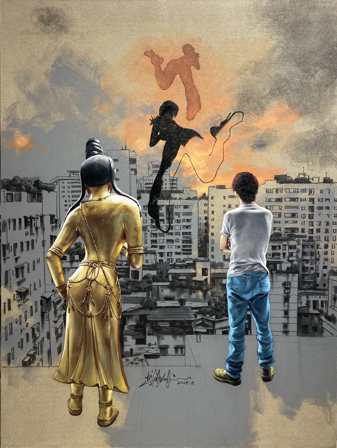 《飞天》200x150cm 布面木炭、丙烯 2008