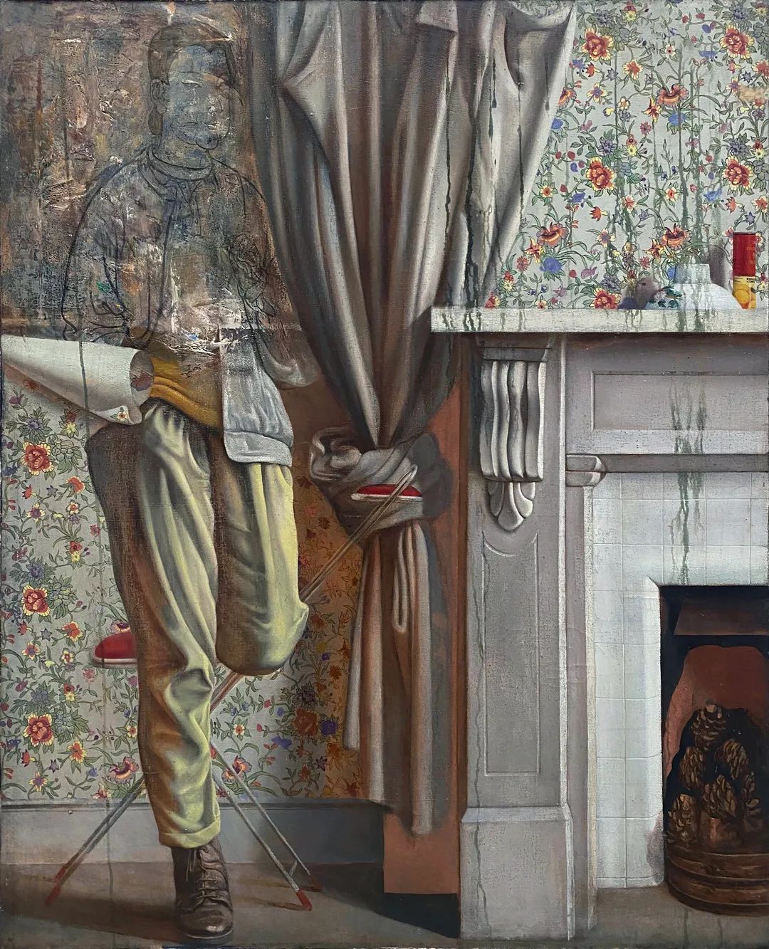 《都市过客与永乐宫》100x81cm 布面油画 1991