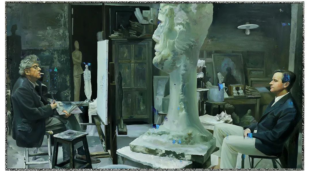 《生活道具 — 贾科梅蒂》 布面油画,120 × 213 cm,2022