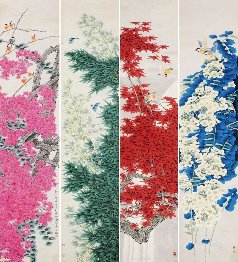 周彦生《花鸟四屏》