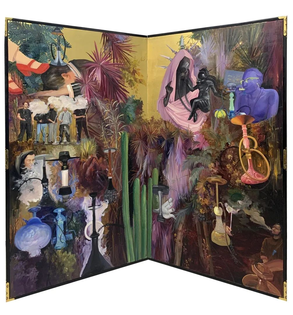 《终身美丽 — 本草纲目》 屏风上金箔油画,171.5 × 94 cm × 2联,2023-2024