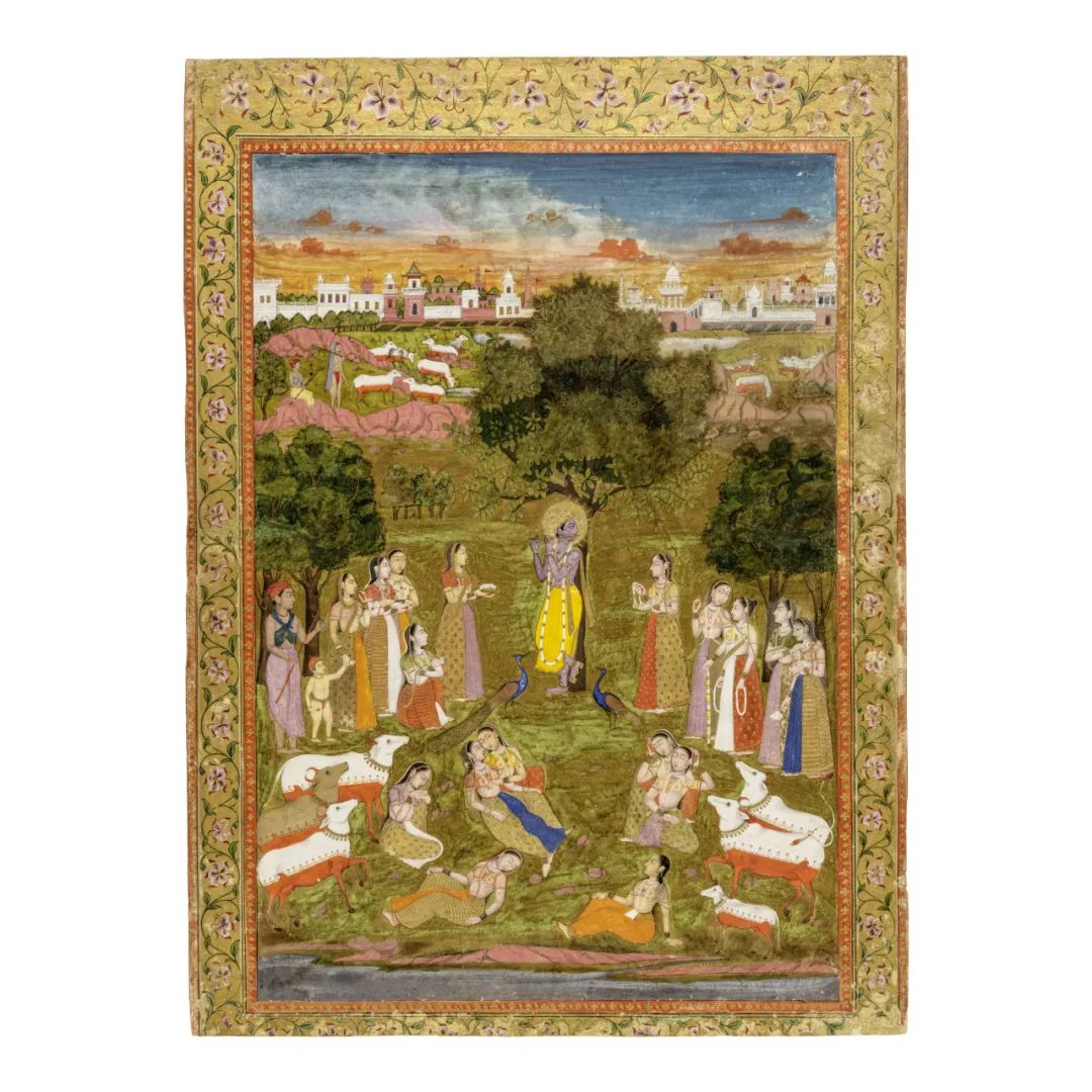 克里希纳吹笛图 艺术家Faizullah（活跃于18世纪）签名