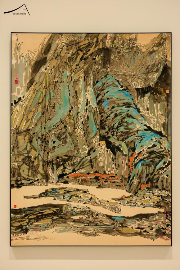 参展艺术家胡宁彩墨作品于展览现场