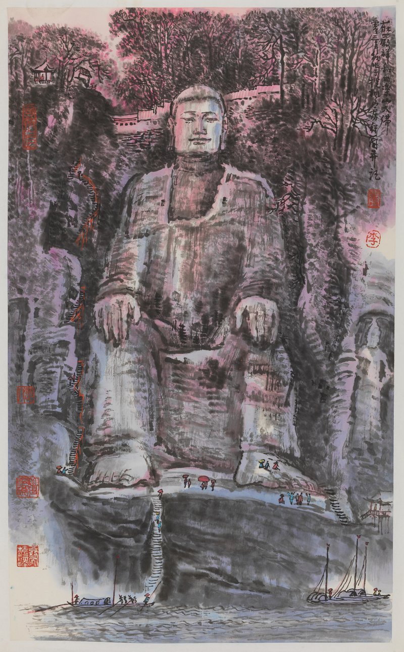 《庄严祥和的乐山大佛》 李行简 2003年 纸本设色 84&times;50.5cm 中央美术学院美术馆藏