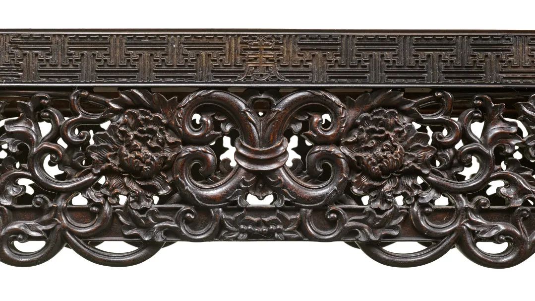 御制紫檀福寿缠枝牡丹纹四面平攒牙子大案成对