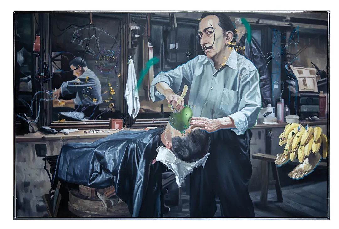 《生活道具 — 超现实主义理发店》 布面油画,133 × 200 cm,2021-2022