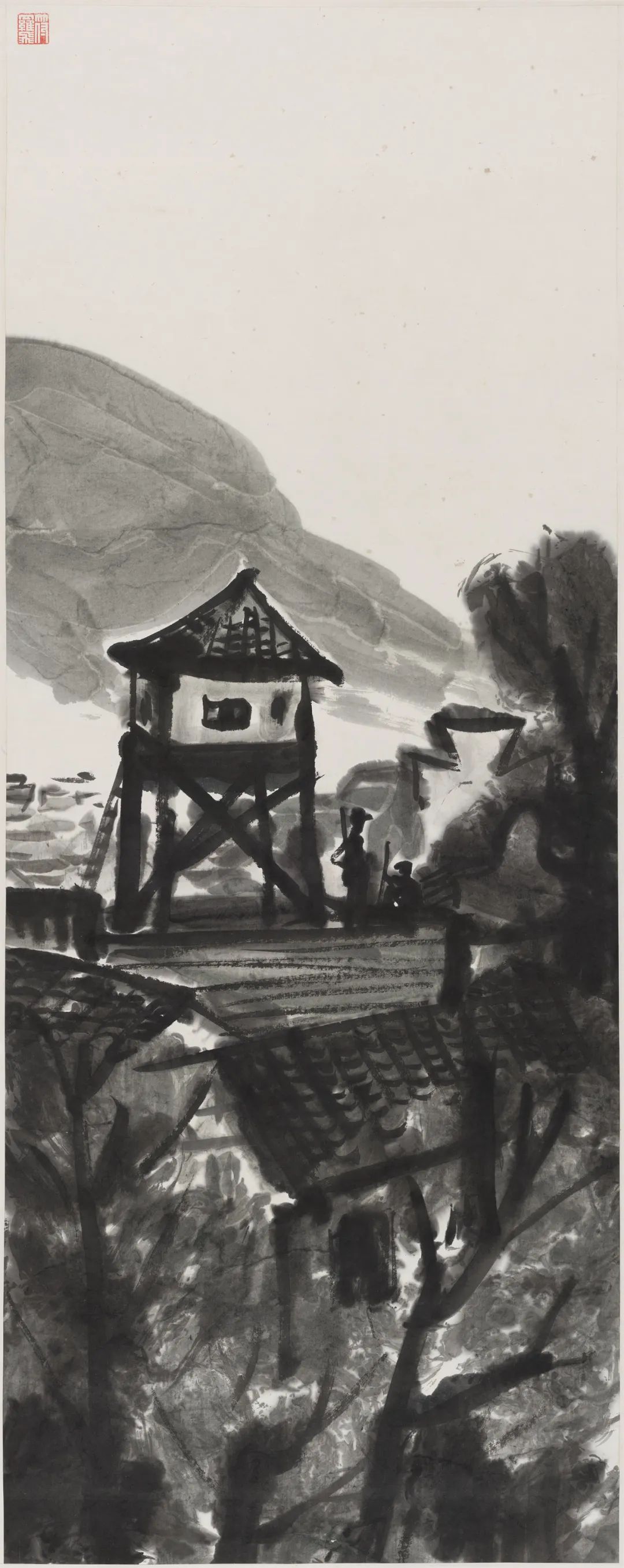 符罗飞 《岗哨》 1940年代 纸本水墨 102x40cm