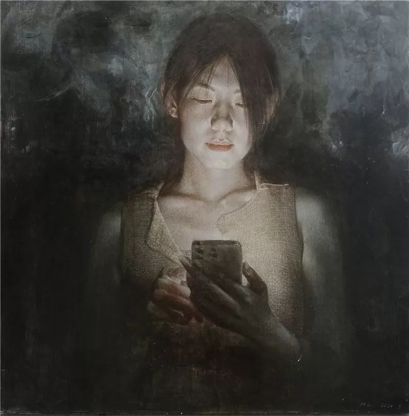 马蕾《读者》 80x80cm 木板坦培拉 2024年