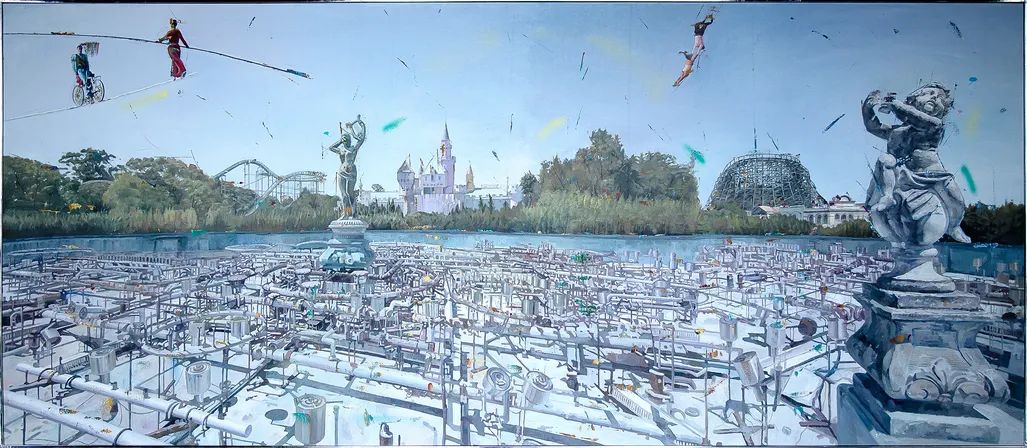 《生活道具 — 结构主义乐园》 布面油画,170 × 400 cm,2021-2022