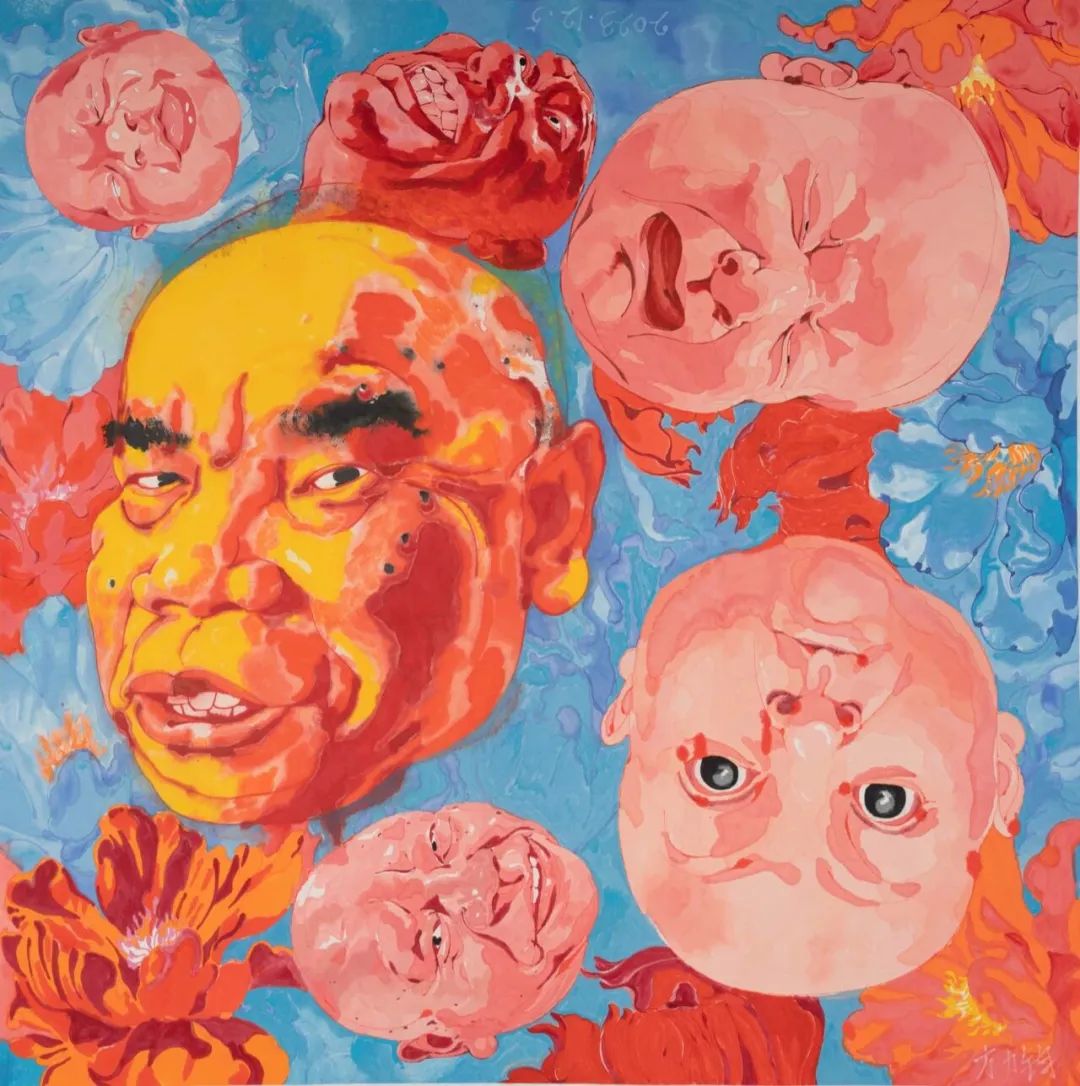 方力钧，《2023.12.5》 69.5 &times; 69 cm，纸本水墨，2023年