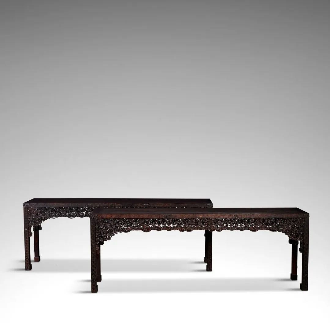 御制紫檀福寿缠枝牡丹纹四面平攒牙子大案成对