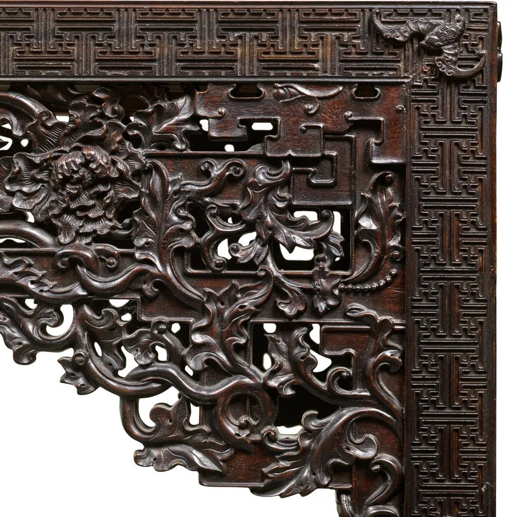 御制紫檀福寿缠枝牡丹纹四面平攒牙子大案成对