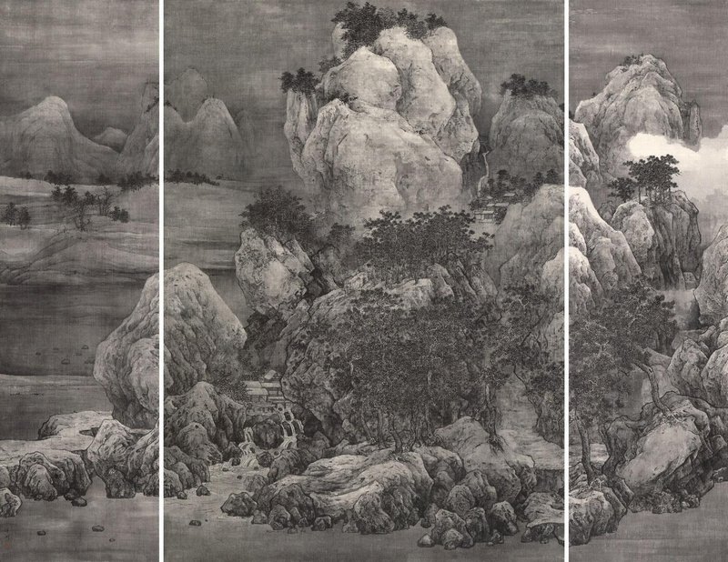 《雪霽养云》绢本水墨 194cm&times;55cm（左）194cm&times;138cm（中）194cm&times;55cm（右） 2016