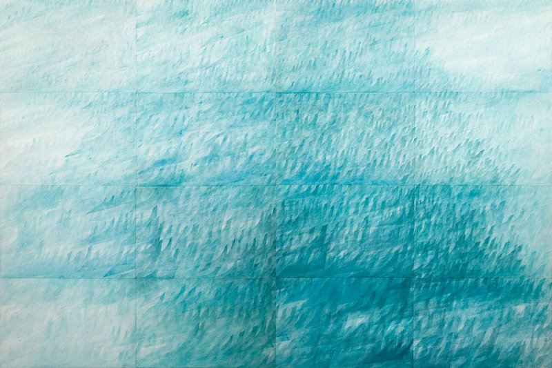 冯嫣,锯齿纹研究-勒班陀2,油墨,丙烯,皮纸,油画布,150_200cm_2,2024