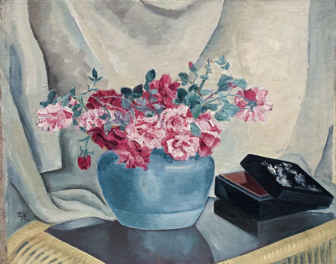 ▲丘堤《月季与漆盒》 1943年 布面 油画 38.5×48.5 cm