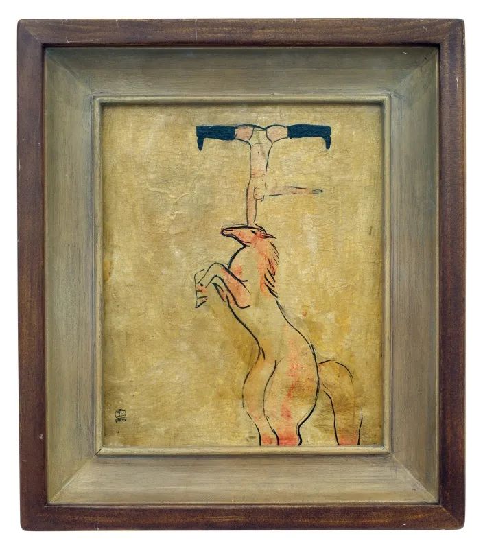 常玉《马上英雄》 1930年代 纸本 油画、墨 裱于木板 26.1&times;22cm.