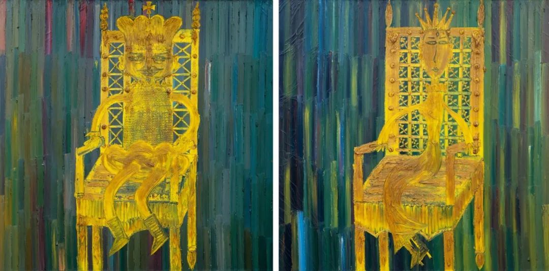 欧阳春《王与后(双联)》 2006年 布面 油画 205&times;205cm&times;2