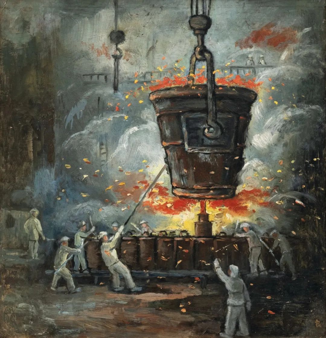 关良《火红的年代》 1950年 布面 油画 裱于木板 36&times;35cm.
