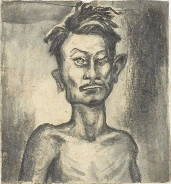 符罗飞《独眼者》 20世纪40年代 纸本墨笔 13×12cm 广东美术馆藏