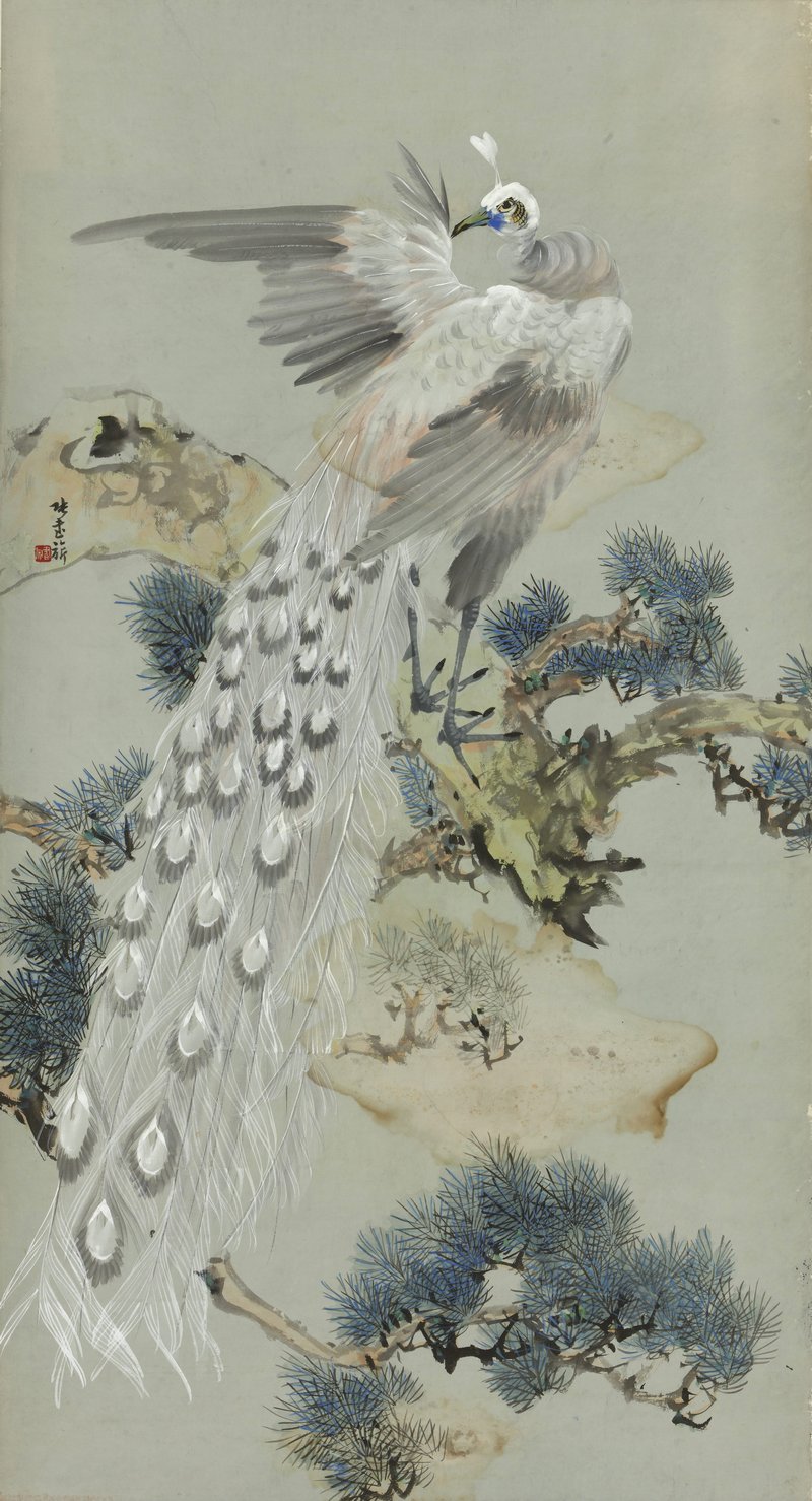 《白孔雀》&nbsp; 125.5 &times; 68 cm&nbsp; 纸本&nbsp; 浙江美术馆藏