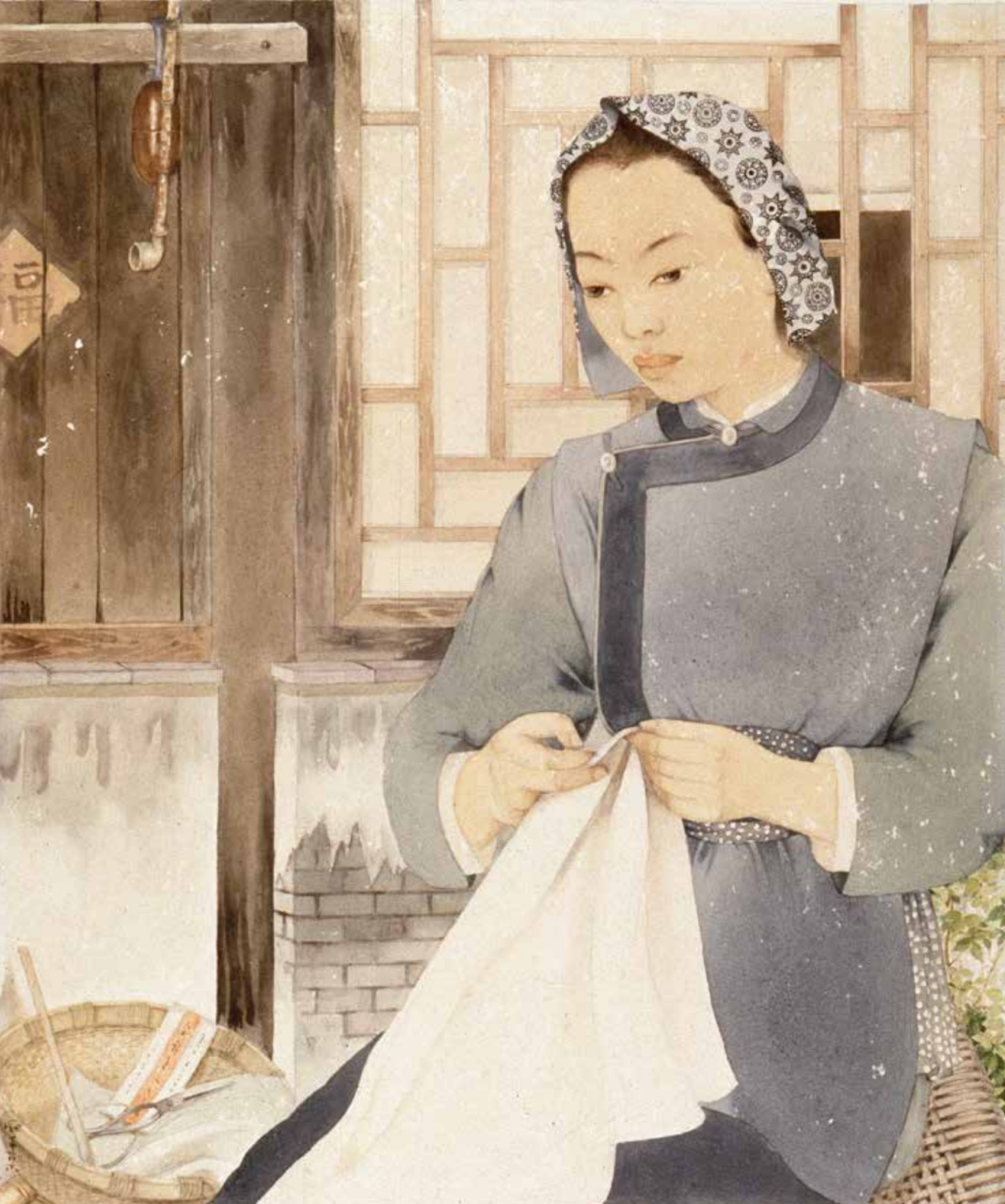庞薰琹《来信》 纸本水墨水彩 42.7×36.7cm 1944-45年 英国阿什莫林博物馆藏