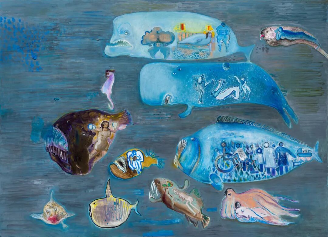 段建宇《一个自己的房间》 布面油彩、丙烯、油性笔、油画棒、铅笔