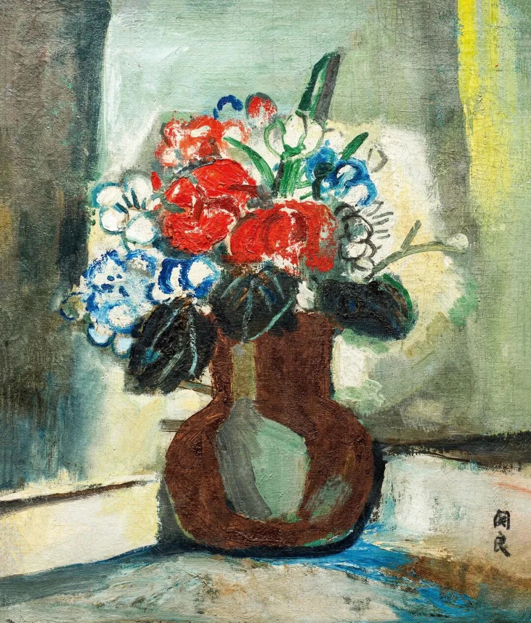 关良《瓶花》 约1970-1980年代 布面油画 54×38cm