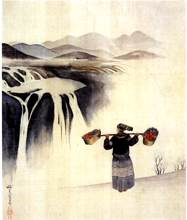 庞薰琹《黄果树瀑布》 绢本水墨水彩 1940年 中国美术馆藏