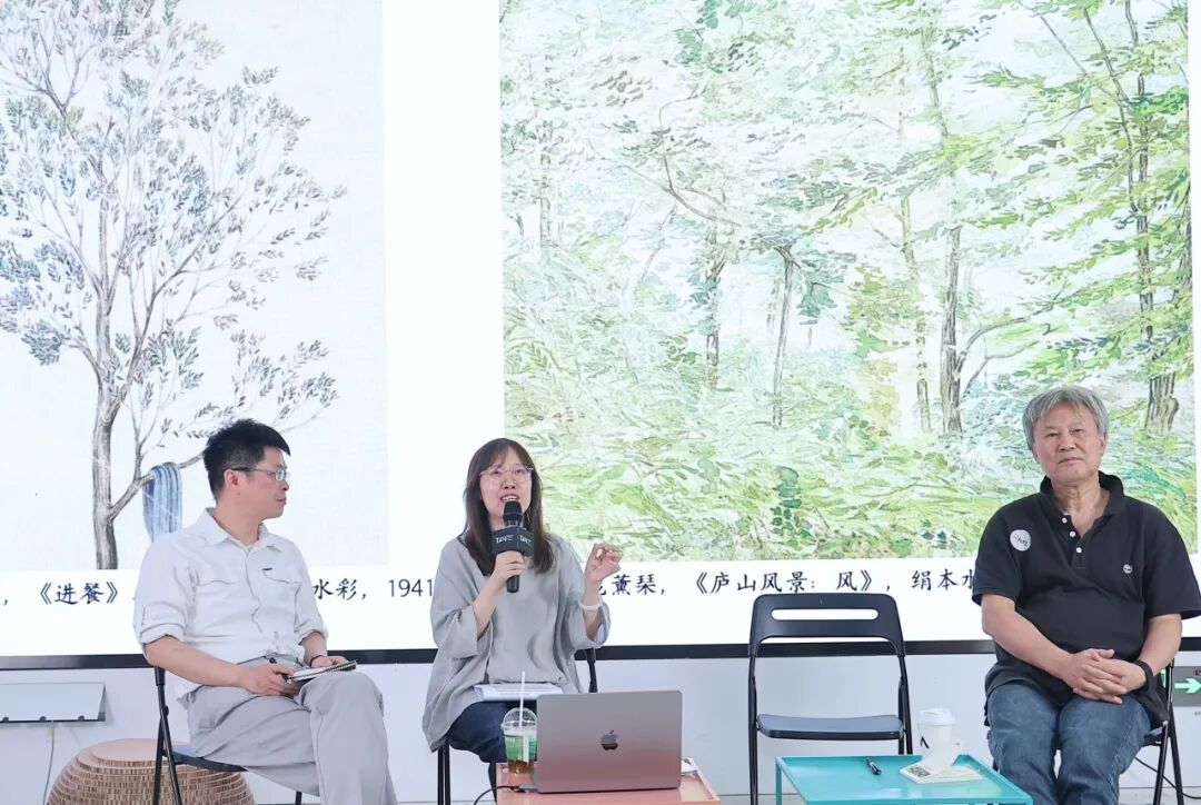 讲座现场,从左至右:蔡涛、杨肖、李伟铭
