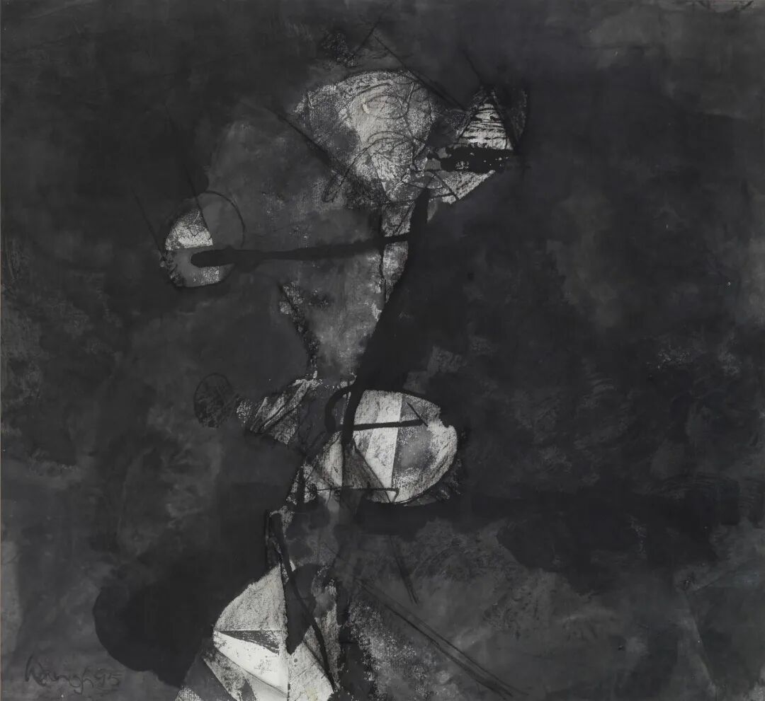 王川, 《正在消失的几何形状》，纸上水墨，88×96cm，1995