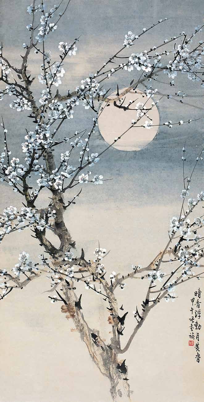 《梅月图》&nbsp; 102cm&times;52cm&nbsp; 纸本&nbsp; 1954年&nbsp; 浦江美术馆藏