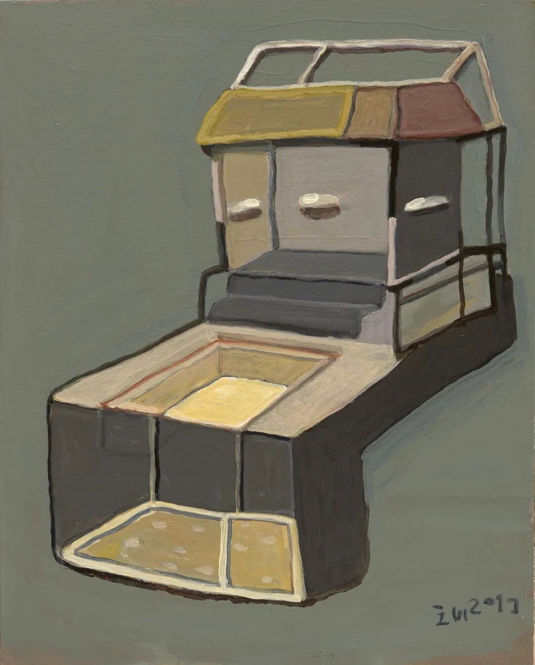 王川，《宋庄2017年第4号舞台》，布面丙烯，100×80 cm，2017