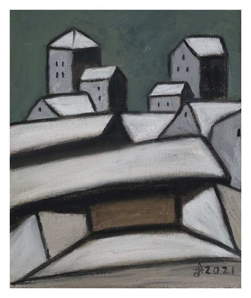 胡吉宏 《屯堡石头寨053》 布面油画 50x60cm