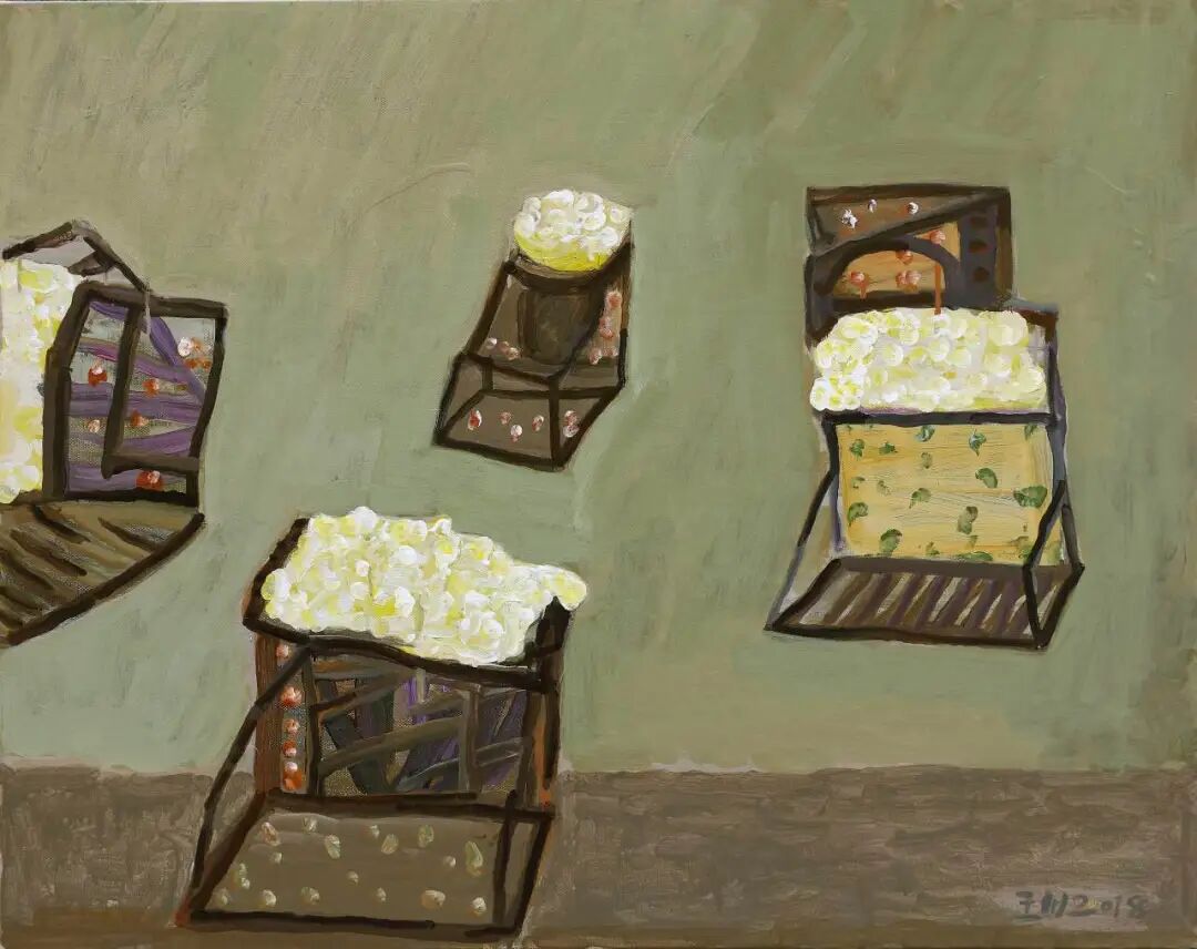 王川，《形影相伴》，布面丙烯，80×100 cm，2018