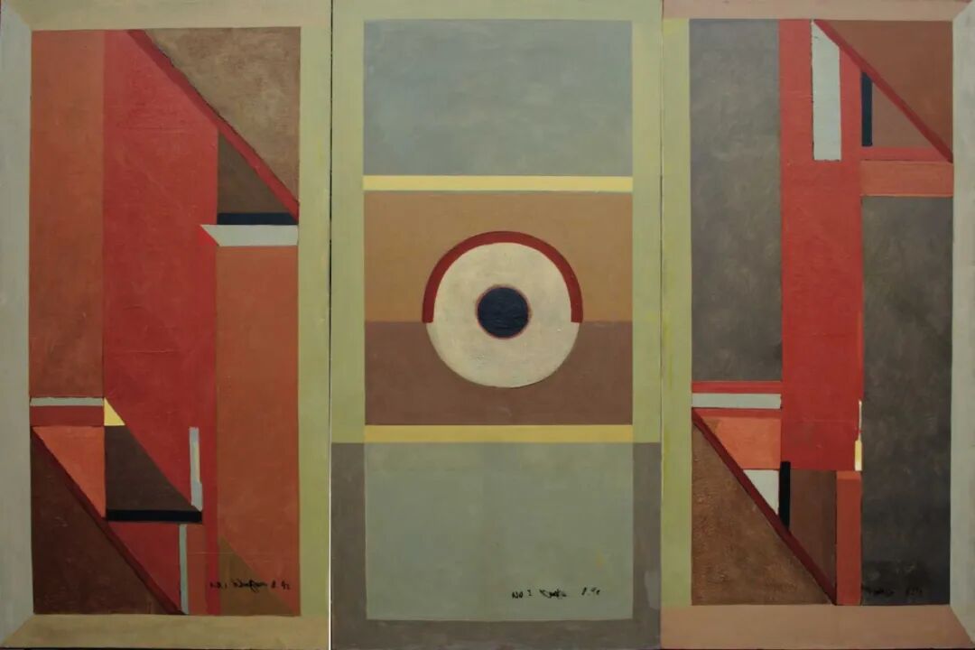 王川，《时间的指标》，布面油画，200×100cm×3，1992