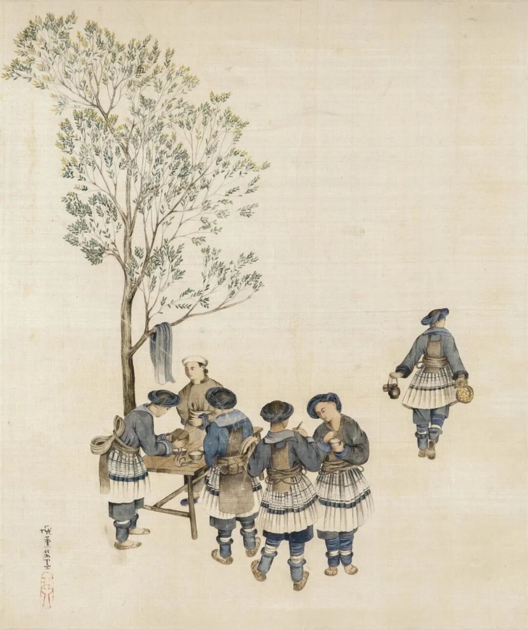 庞薰琹《进餐-龙里的白苗》 绢本水墨水彩 40×33cm 1941年 私人藏