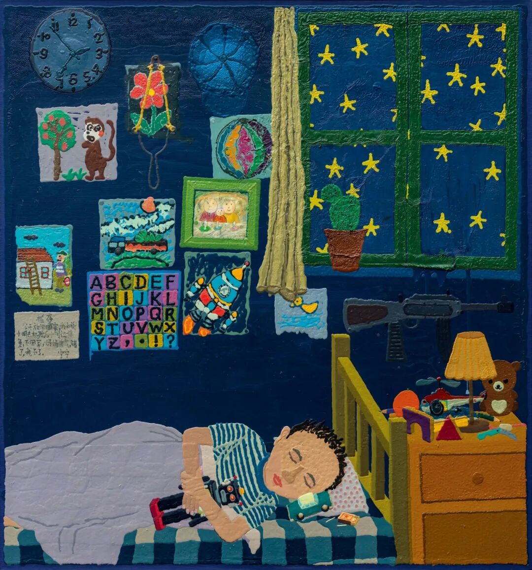 欧阳春《淘气包》 2010年作 布面综合材料 170x170cm