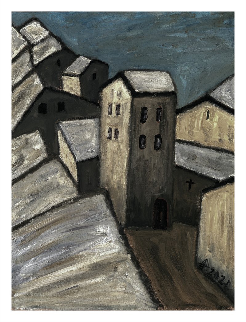 胡吉宏 《屯堡石头寨091》 布面油画 80x60cm